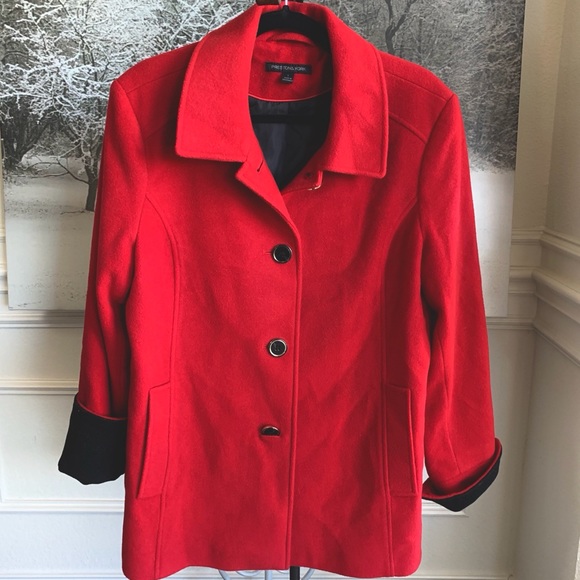 PRESTON & YORK RED WOOL PEA COAT - Picture 2 of 15